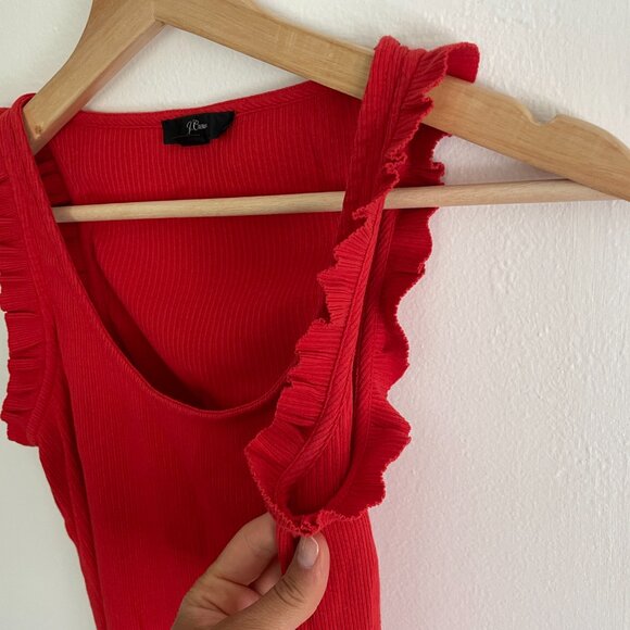 J. Crew Ribbed Red Ruffled Tank - Picture 4 of 5